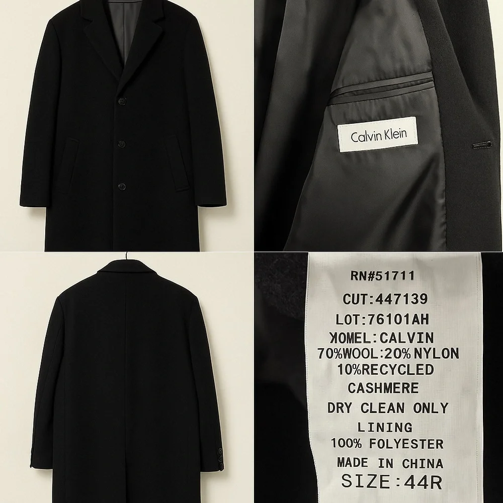 “Calvin Klein Wool Cashmere Overcoat 44R”